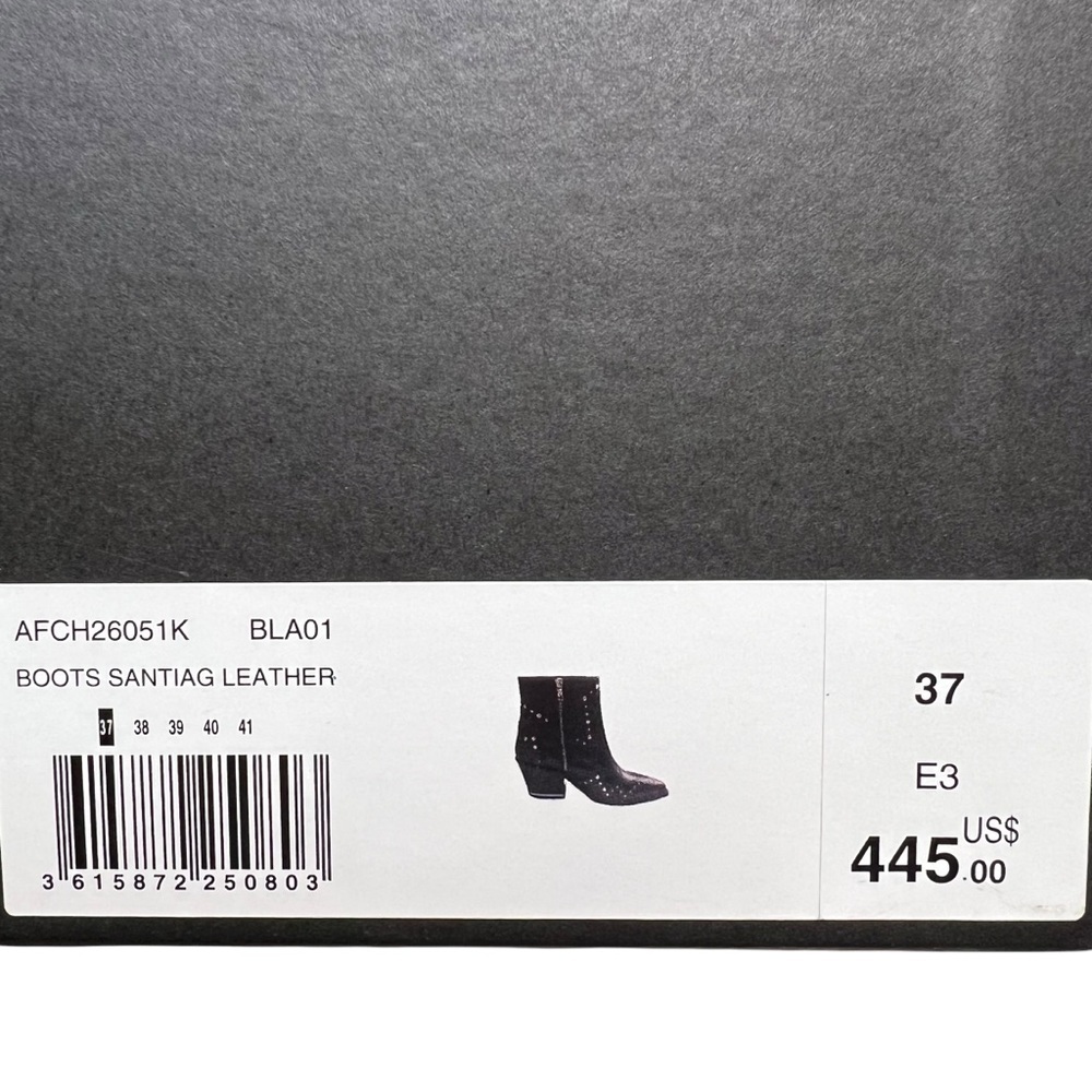 The Kooples Women’s Leather Santiag Studded Black Ankle Booties FR37 US 6 nwt - Picture 2 of 11